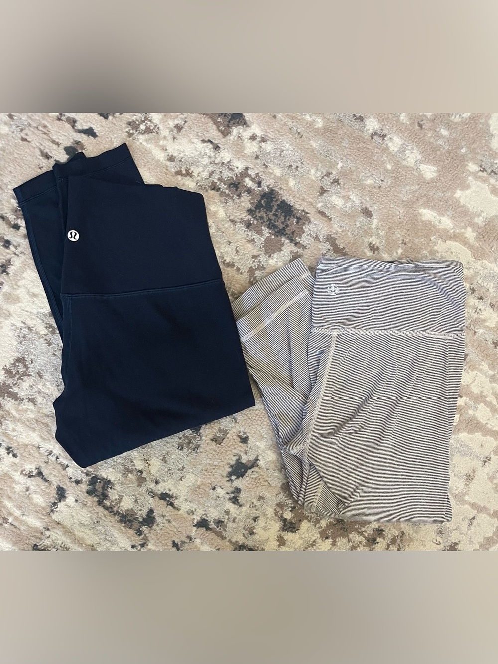 lululemon athletica Black Legging and Light Gray Striped Legging Duo/ Size 4